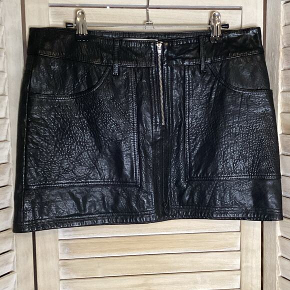 Ba&sh Baly Noir Textured Black Lamb Leather Zip Front Mini Skirt 36 S - Picture 3 of 10